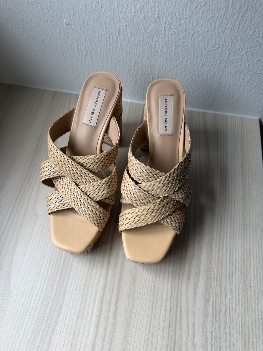 ANTONIO MELANI Braided Tan Slide Mules